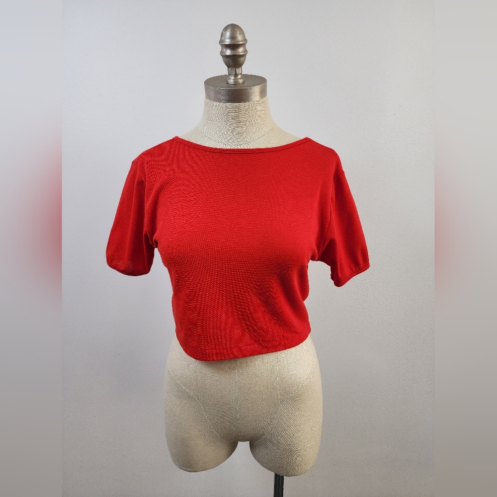 Sants Cruz Red Women's Crop Top Shirt Sleeves, sz LG